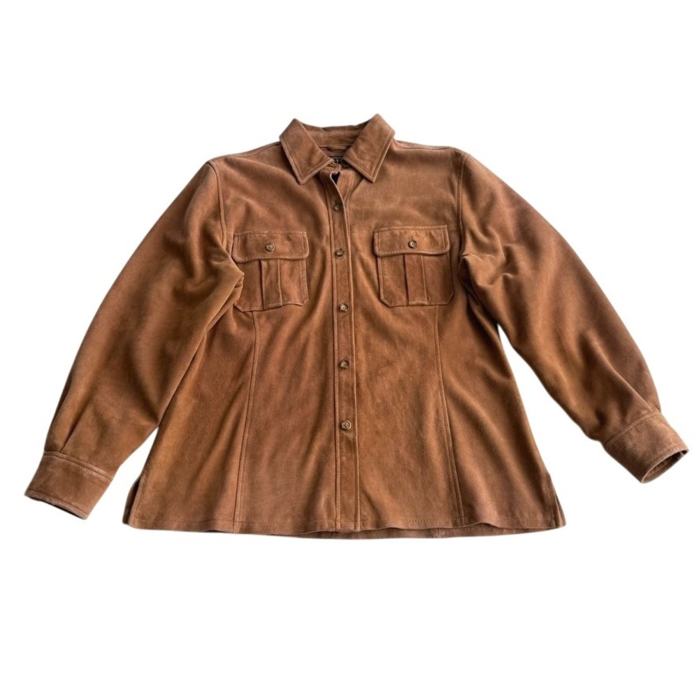 Harold's Tawny Tan Lined Suede‎ Button Up Suede Shirt Jacket Large